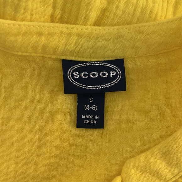 Scoop Yellow & Green Embroidered Slub Cotton Summer Vacation Boho Dress Small - Picture 6 of 7